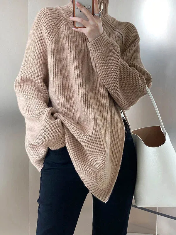Women's Oversized Turtleneck Jumper with Side Zipper | Ideal for Autumn/Winter
