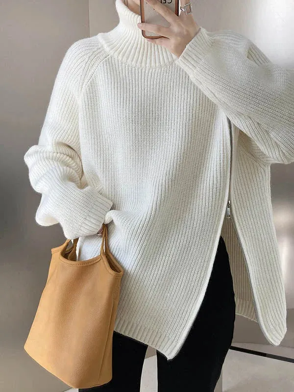 Women's Oversized Turtleneck Jumper with Side Zipper | Ideal for Autumn/Winter