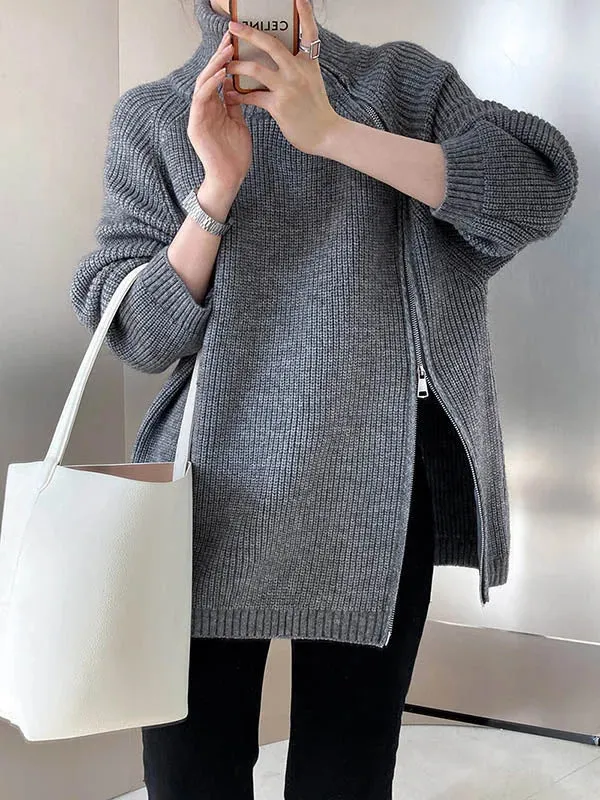 Women's Oversized Turtleneck Jumper with Side Zipper | Ideal for Autumn/Winter