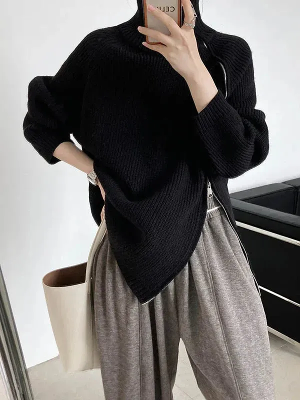 Women's Oversized Turtleneck Jumper with Side Zipper | Ideal for Autumn/Winter