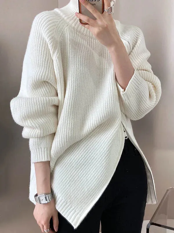 Women's Oversized Turtleneck Jumper with Side Zipper | Ideal for Autumn/Winter