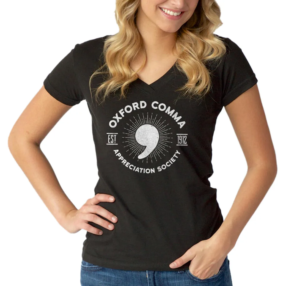Women's Oxford Comma Appreciation Society Vneck T-Shirt