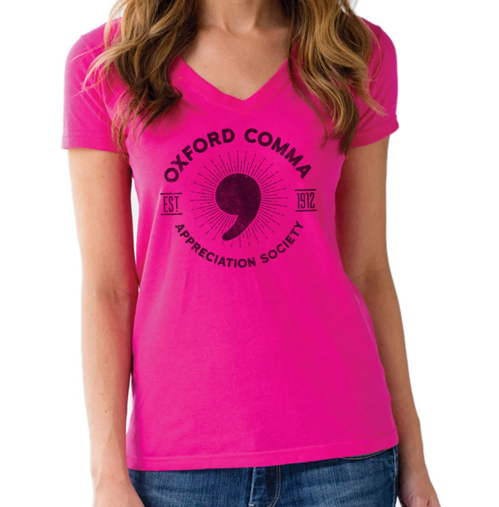 Women's Oxford Comma Appreciation Society Vneck T-Shirt
