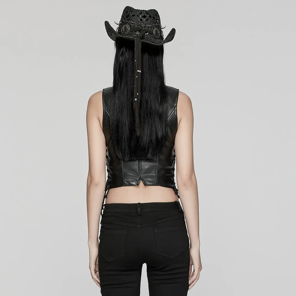 Women's Punk Lace-up Faux Leather Vest