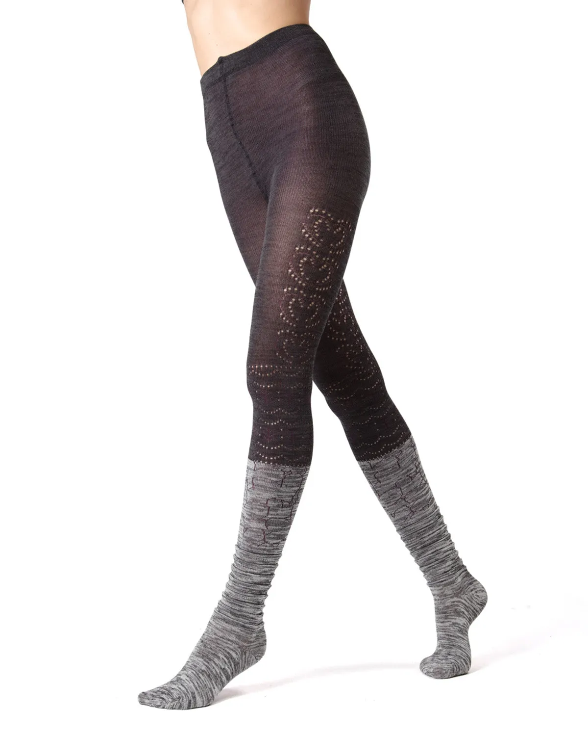 Women's Scallop Mix Two Tone Cotton Blend Sweater Tights