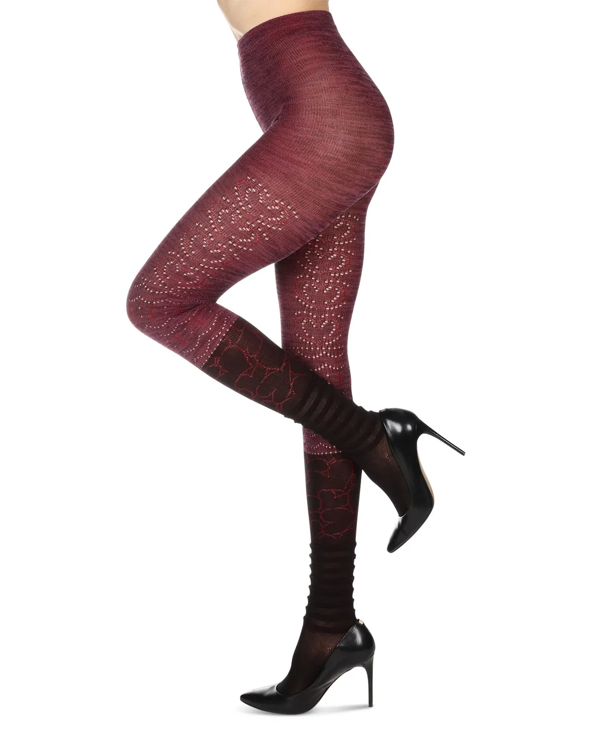 Women's Scallop Mix Two Tone Cotton Blend Sweater Tights
