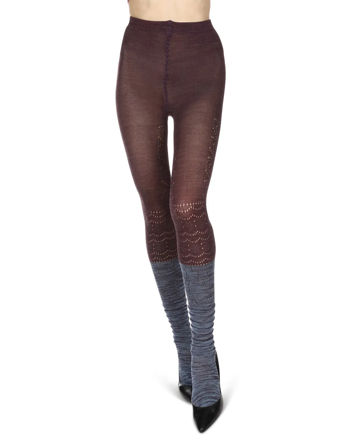 Women's Scallop Mix Two Tone Cotton Blend Sweater Tights