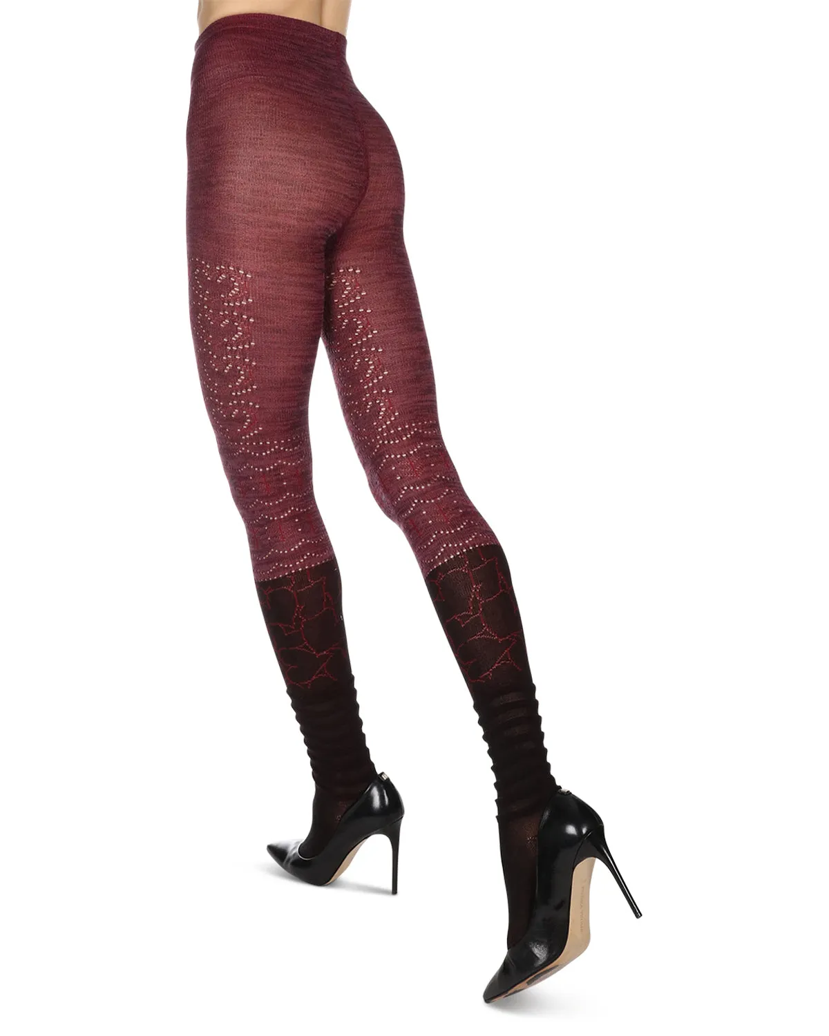 Women's Scallop Mix Two Tone Cotton Blend Sweater Tights
