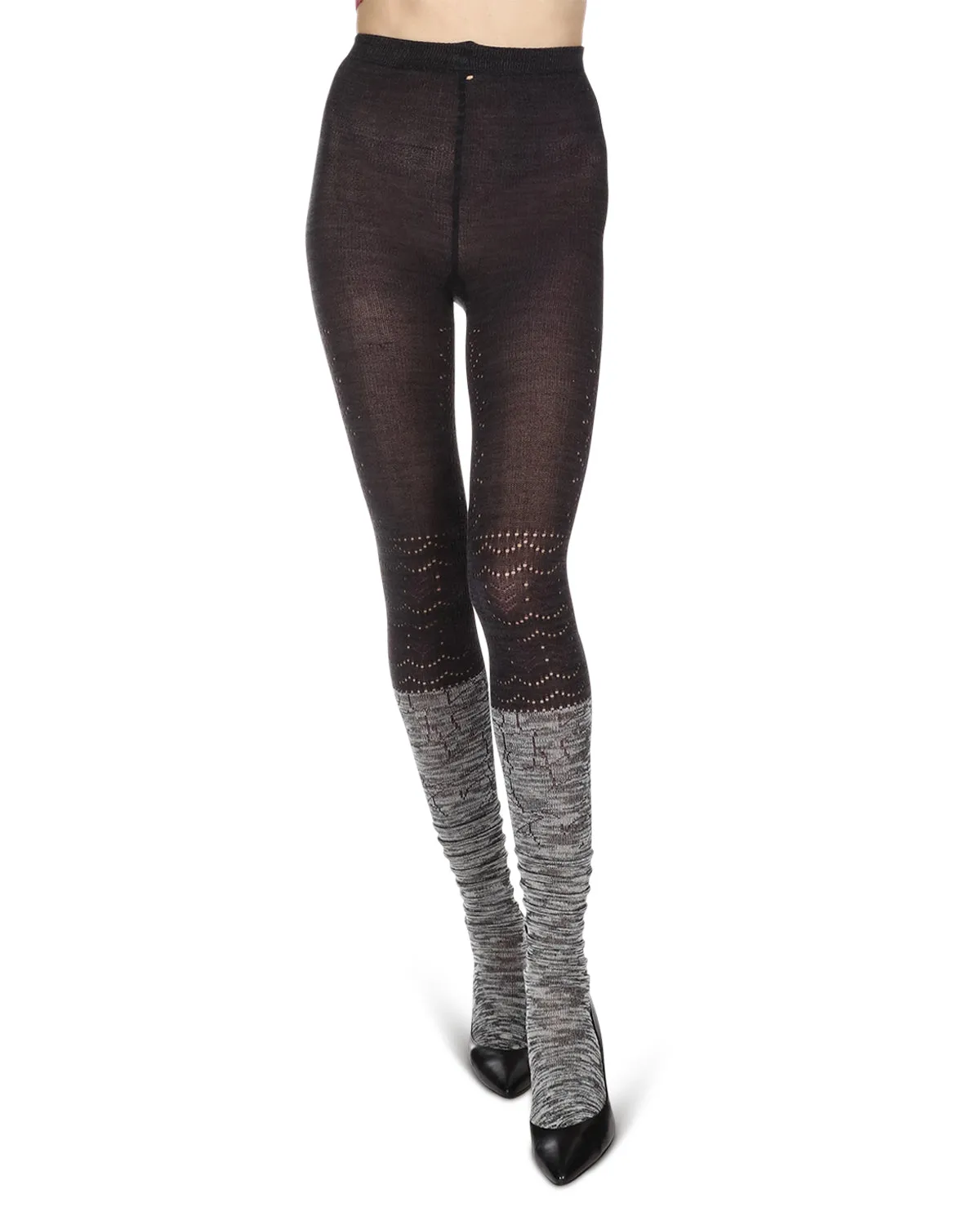 Women's Scallop Mix Two Tone Cotton Blend Sweater Tights