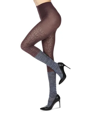 Women's Scallop Mix Two Tone Cotton Blend Sweater Tights