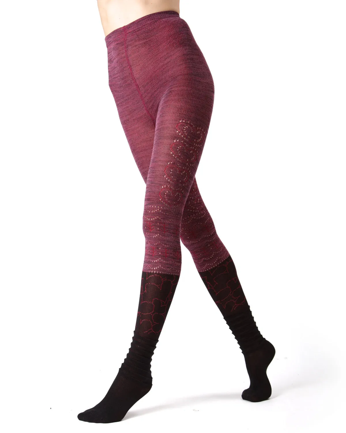 Women's Scallop Mix Two Tone Cotton Blend Sweater Tights