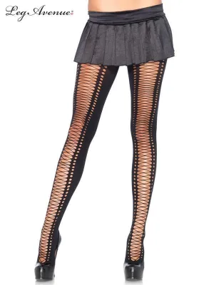 Womens Seamless Opaque Faux Lace Up Tights