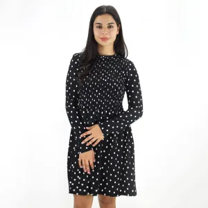 Women's Smoked Polka Dots Dress,Black