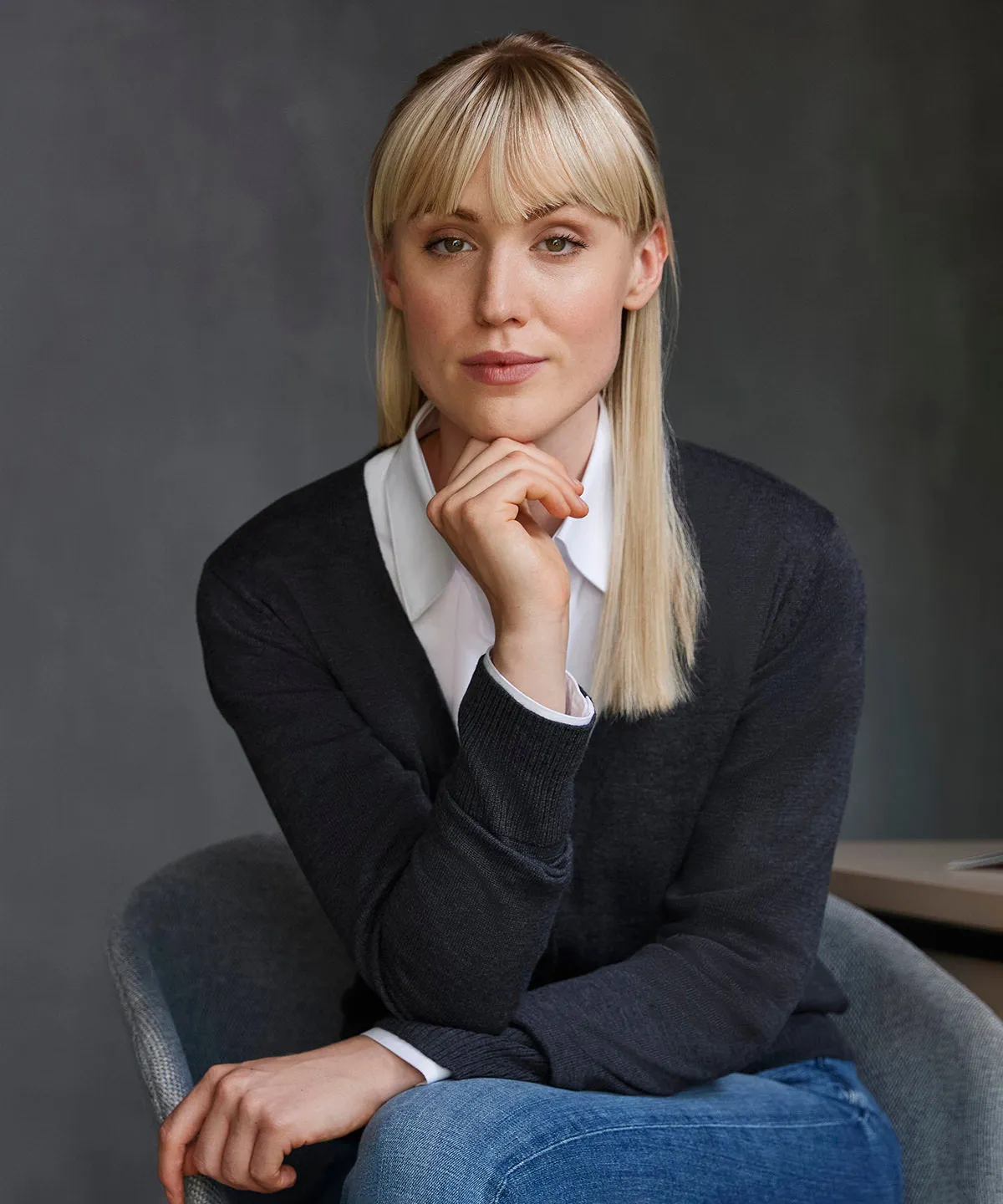 Womens v-neck knitted cardigan | Charcoal Marl