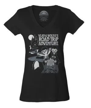 Women's Vlad and Wolfie's Road Trip Adventure Vneck T-Shirt - By Ex-Boyfriend