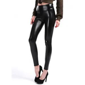 Women's Winter Casual High-Waist Faux Leather Warm Leggings