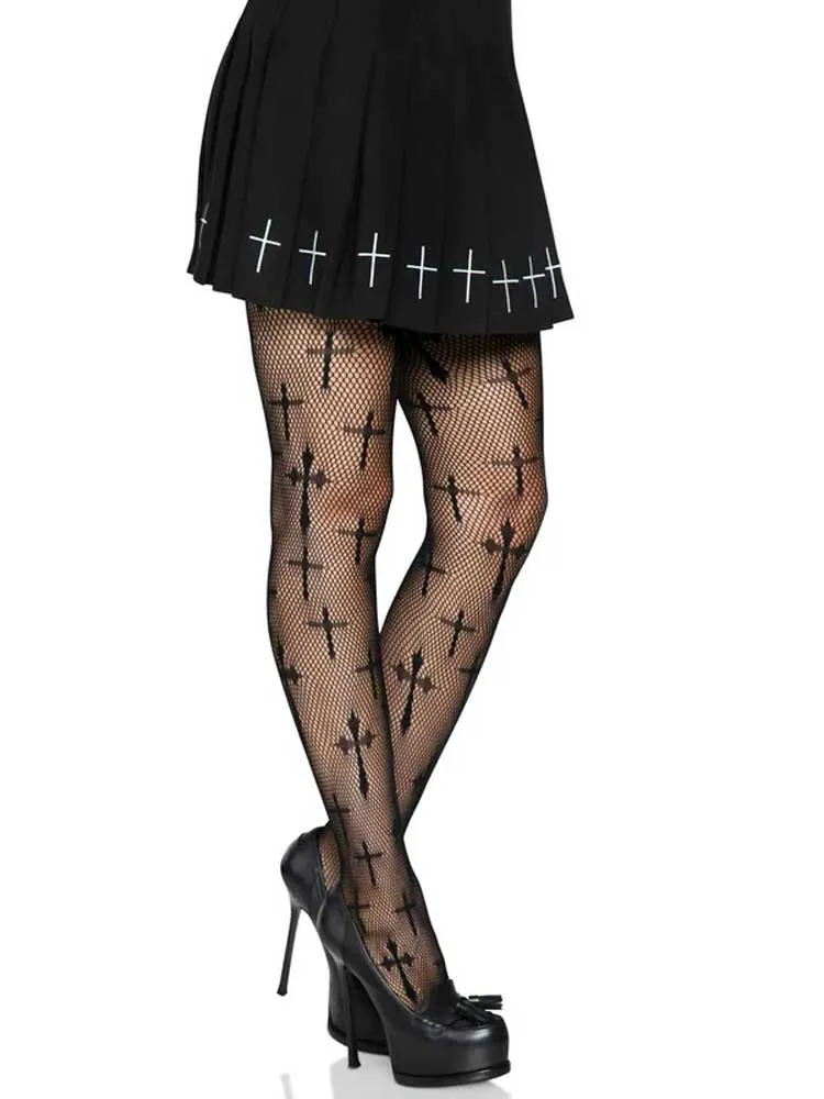 Worship Me Cross Net Tights