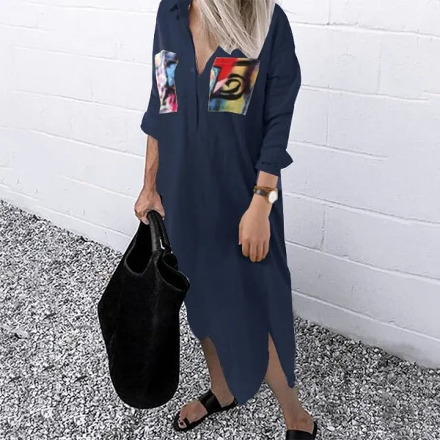 ZANZEA Sassy and Sharp Cotton Lapel Neck Pocket Shirt Dress