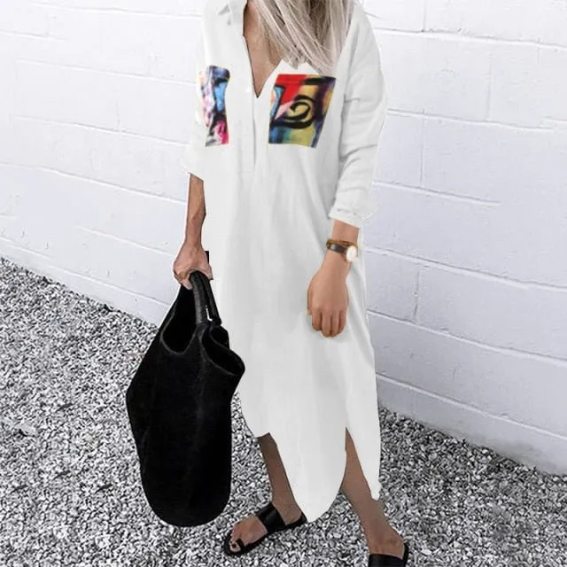 ZANZEA Sassy and Sharp Cotton Lapel Neck Pocket Shirt Dress