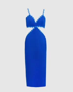 ZIG ZAG CUT-OUT DRESS IN BLUE