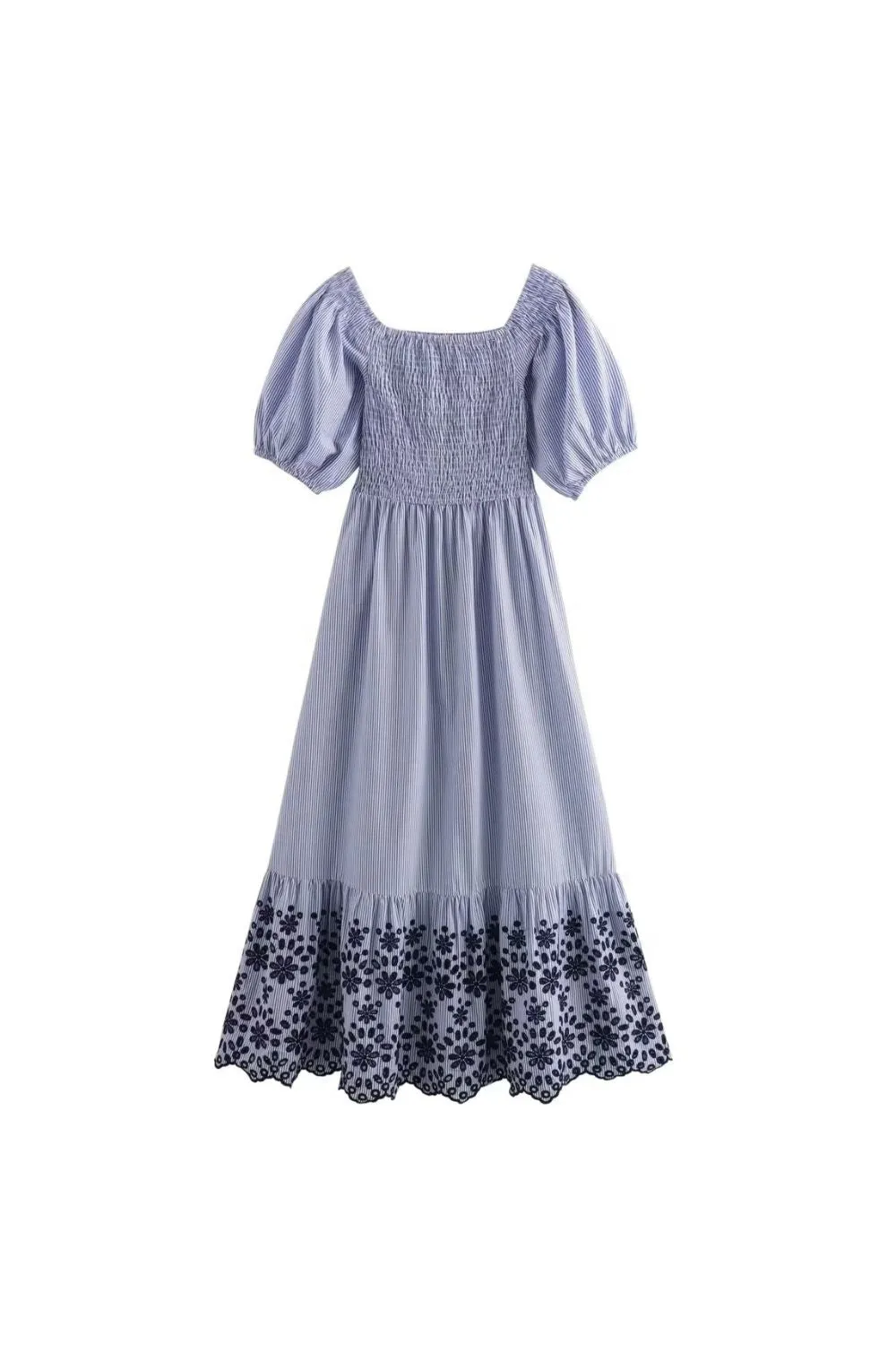 'Zoe' Cutwork Embroidered Striped Dress